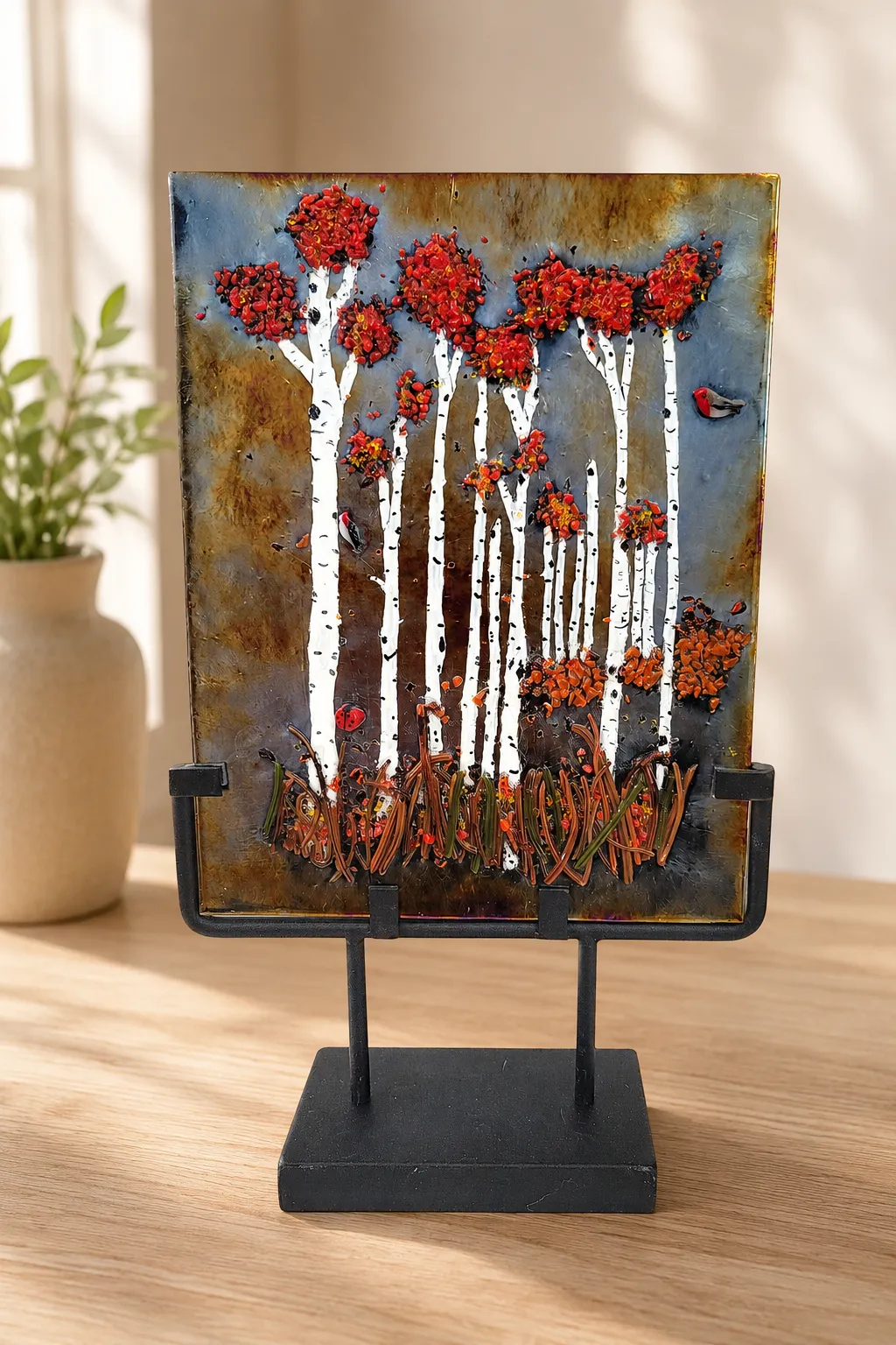 Autumn Ember Landscape fused glass panel